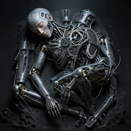 sleep time photorealistic, biomechanical, intricate details, hyper realistic, dark beauty, photorealistic, canon r 3, photography, wide shot, photography, dark beauty, symmetrical features