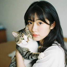 a photo of a cute cat woman looks like a Japanese girl, 35 mm