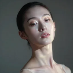 portrait of a ballerina with a beautiful porcelain face, cinematic light and reflections, beautiful dreamy lighting, photographed by annie leibovitz,
