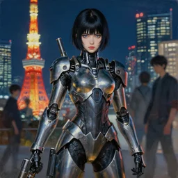 avatar portrait girl metal armor cyberpunk gun poses tokyo night beautifull face alice otsu no blur by gaston bussiere, greg rutkowski, yoji shinkawa, yoshitaka amano, tsutomu nihei, donato giancola, tim hildebrandt, oil on canvas, trending on artstation, featured on pixiv, cinematic composition, 8 k