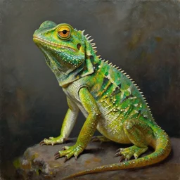 Mark Zuckerberg as a lizard, oil painting, portrait.