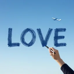 a plane writing the word LOVE in the sky