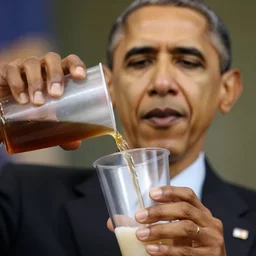blurry still of obama pouring lean in a doublecup, film grain, realistic face, insane detail