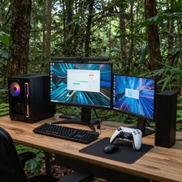 gaming setup in forest