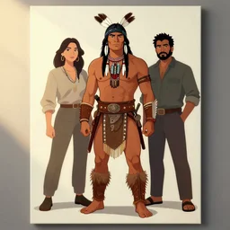a portrait of a handsome battle worn barefoot native american warrior, by wlop and jovana rikalo and nick silva, modern cloth, on artstation, light source from the left, cartoon style