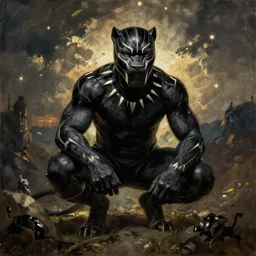 renaissance style painting of black panther from marvel comics