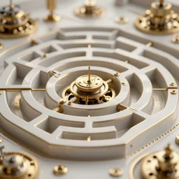 steampunk clockwork maze of white and gold, octane render, bokeh, artstation, volumetric lighting, macro shot