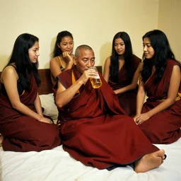 chogyam trungpa drinking beer in his bed with his female students sitting around him