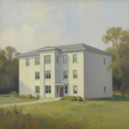 a beautiful painting of a building in a serene landscape by Howard Lyon