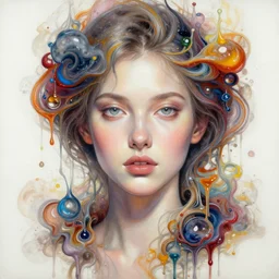 an intricate oil painting of a beautifull woman portrait surounded by hiper detailed inkdrop in water, melting colorfull wax, fluid acrilic art, colorfull, excelent composition, by yoshitaka amano, by zero akuma, by wlop, by kittichai rueangchaichan, by n i x e u, octane render