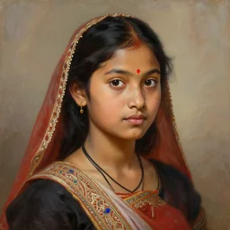 portrait of a beautiful teen assamese ethnic north east india, closeup portrait, historical, ethnic group, traditional costume, elegant, loin cloth, highly detailed, oil painting, artstation, concept art, matte, sharp focus, illustration, hearthstone, art by earl norem