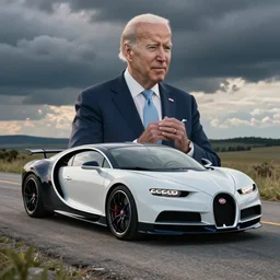 poorly photoshopped image of joe biden in a bugatti