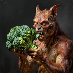 a carnivore broccoli is eating the hellraiser pinhead, digital painting, realistic, hyperdetailed, chiaroscuro, concept art
