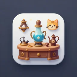 ui designer ， icon design ， the game icon ， cat cord ， game asset vector art, steampunk ， alchemy workshop desk by victo ngai and alphonse mucha ， ultra detailed ， reference sheet white background fine details unreal engine, 4 k hd wallpaperjpeg artifact, blur, artfact