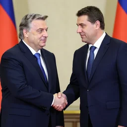 Viktor Orban handshake to Andrew Tate, Hyperrealistic, 8k UHG,