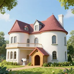 dog house mansion for snoopy, immense scale, grand