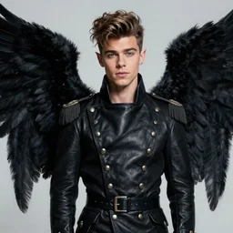portrait painting of zayn malik as an elf with black wings by jeremy mann, wearing leather napoleonic military style jacket, large black wings behind