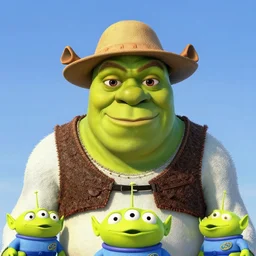 a movie poster for a shrek film with aliens and a hat