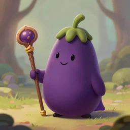 cute little anthropomorphic eggplant, wielding a magic staff, tiny, small, short, wizard robe, cute and adorable, pretty, beautiful, dnd character art portrait, matte fantasy painting, deviantart artstation, by jason felix by steve argyle by tyler jacobson by peter mohrbacher, cinema