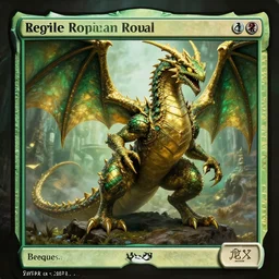 a giant monster royal basilisk, gold green creature, magic : the gathering