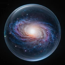 a galaxy inside a sphere made of glass