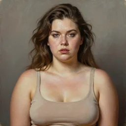 A portrait of an assertive and heavy beautiful woman, oil painting, majestic, detailed, high resolution