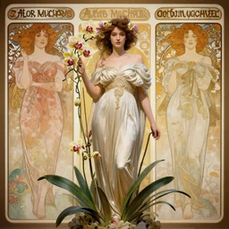 goddess of orchids by peter mohrbacher, wlop, tooth wu, alfons mucha, trending on artstation, 4k, super detailed, octane render - H 1000