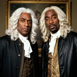 a classical portrait of tupac shakur hanging out with sir isaac newton