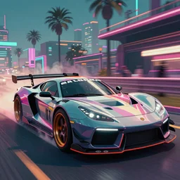 hyperdetailed vaporwave style motor race in Madmax style, trending on artstation
