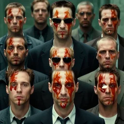 screenshot from the matrix where everyone has bbq sauce on their face