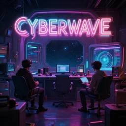 space may be the final frontier but it's made in a hollywood basement, cyberwave, neon, cinematic,