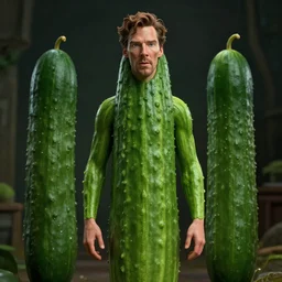 hyperrealistic film still of benedict cumberbatch disguised as a cucumber, tall cucumber body, stunning 3 d render, inspired by istvan sandorfi & greg rutkowski & unreal engine, perfect symmetry, dim volumetric cinematic lighting, 8 k octane comprehensive render, extremely hyper - detailed, incredibly lifelike attributes, intricate, real flesh texture, masterpiece, artstation, stunning,