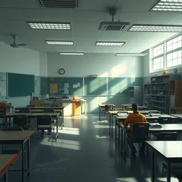 a classroom, trending on artstation, bright light, mixed media, octane rendering