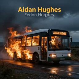 A burning bus ,album art, art by Aidan Hughes