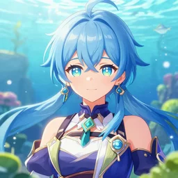 stunning portrait of a vtuber, 2d, hd, water-themed