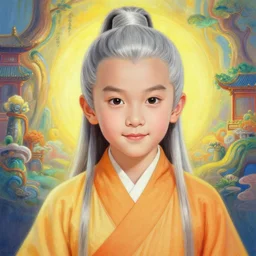 portrait painting of a 6 0 year old kind handsome taoist priest, big eyes, deep silhouette ， looks like jie lott ， silver ponytail hair, amiable by yangjun chen ，, nadar, bright colors, octopath traveler, unreal engine 5 highly rendered, global illumination, radiant light, detailed and intricate environment