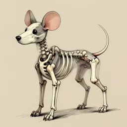sketch of a dog like creature with mouse ears and exposed bones