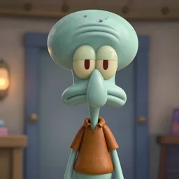 Fine art photo of Squidward, you can see a bokeh effect behind Squidward, the photo was taken by Annie Leibovitz, photorealistic, matte painting, hyper realistic, concept art, 4k, 8k, cinematic composition, cgsociety, HD, highly detailed, octane render, unreal engine 5, trending on artstation, shaders