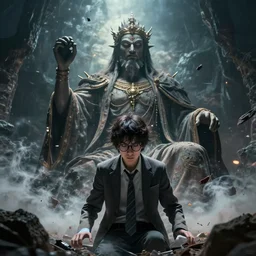 a very weak nerd person destroys a God, dramatic scenery