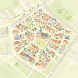 a town map with town hall and playground pastel, artstation, concept art