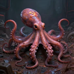 Illustration of the Chinese communist party as a dirty octopus with lots of tentacles, dystopian, dirty, 3d shaded, cyberpunk, volumetric lighting, cgsociety, octane render, imax, highly detailed, 8k, hyperrealism