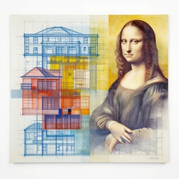 An abstract artwork made of layered colored architectural plans and blueprints by Rupi Kaur and Leonardo da Vinci and Hasui Kawase,