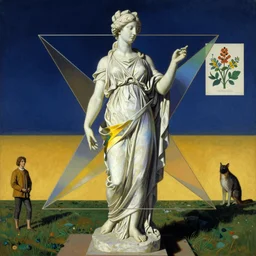 hyperrealistic autochrome of a feminine greek statue covered in fabric, sacred geometry, light refracting through prisms in a tesseract, by caravaggio, botanical print, surrealism, vivid colors, golden ratio, negative space, minimalist composition, in style of jugendstil, and maxfield parrish, maurice sendak, by moebius, rene magritte