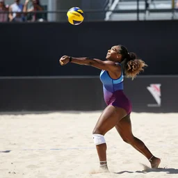 Serena Williams playing volleyball at the beach