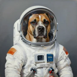 peter elson painting of a tough anthropomorphic dog in a space suit
