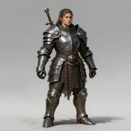 short and wide female dwarven warrior wearing dark iron plate armor | robust and brave | Michael Hussar |