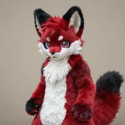 visual static, gaussian blur, photorealistic male body weasel furry ( red & black ) fursona, attached tail