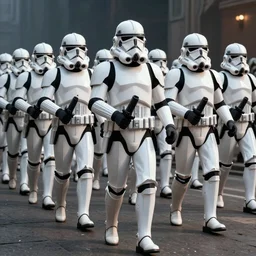 imperial stormtroopers, marching in lock step, imperial march, majestic, superb, orderly, cinematic, dramatic, hyperrealism, clone wars, star wars, 8 k, unreal 5, octane render, cinema 4 d, cgi art, volumetric lighting, photoshopped, intricate digital art