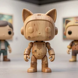 octane render 8 k, sculpture beautiful realistic character, wooden design art toys collection very cute figurine occult android robot, cat ears cyberpunk, photorealistic, in gallery of art in background, concept art cgsociety style popart, funko