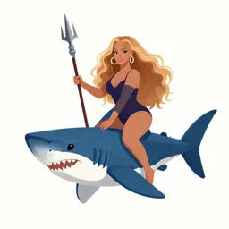 digital vector art of Beyonce riding a great white shark with a trident, inspired by Dinsey movies, artstation